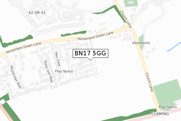 BN17 5GG map - large scale - OS Open Zoomstack (Ordnance Survey)