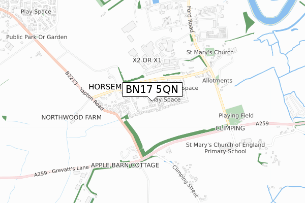 BN17 5QN map - small scale - OS Open Zoomstack (Ordnance Survey)