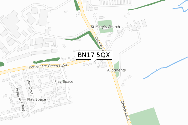 BN17 5QX map - large scale - OS Open Zoomstack (Ordnance Survey)