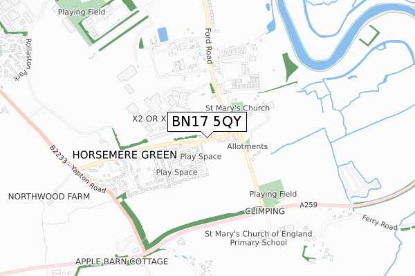 BN17 5QY map - small scale - OS Open Zoomstack (Ordnance Survey)