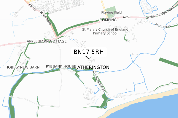 BN17 5RH map - small scale - OS Open Zoomstack (Ordnance Survey)