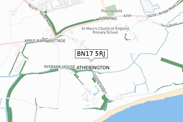 BN17 5RJ map - small scale - OS Open Zoomstack (Ordnance Survey)