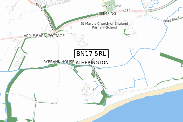 BN17 5RL map - small scale - OS Open Zoomstack (Ordnance Survey)