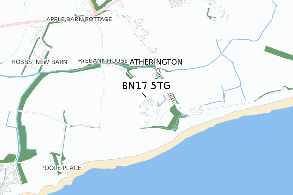 BN17 5TG map - small scale - OS Open Zoomstack (Ordnance Survey)