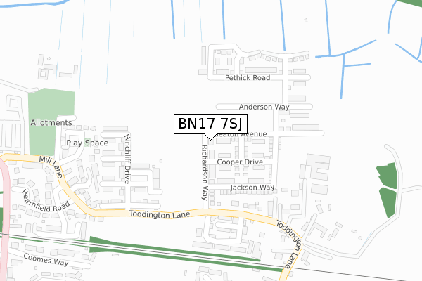 BN17 7SJ map - large scale - OS Open Zoomstack (Ordnance Survey)