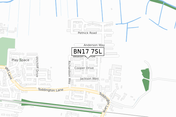 BN17 7SL map - large scale - OS Open Zoomstack (Ordnance Survey)