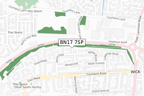 BN17 7SP map - large scale - OS Open Zoomstack (Ordnance Survey)