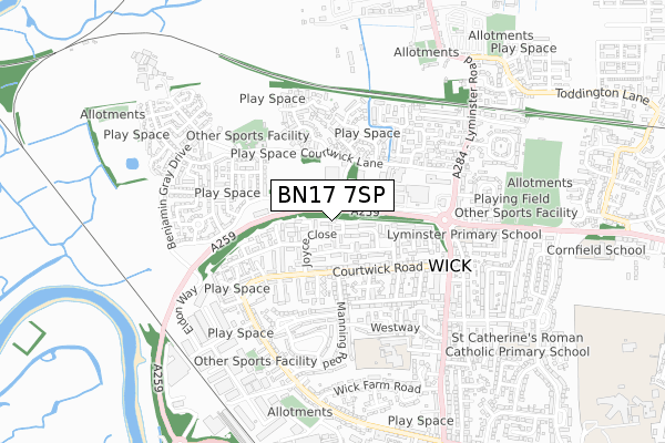 BN17 7SP map - small scale - OS Open Zoomstack (Ordnance Survey)