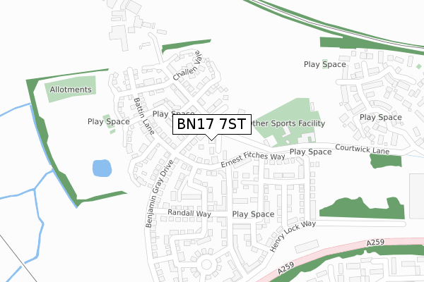 BN17 7ST map - large scale - OS Open Zoomstack (Ordnance Survey)