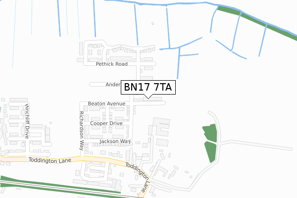 BN17 7TA map - large scale - OS Open Zoomstack (Ordnance Survey)