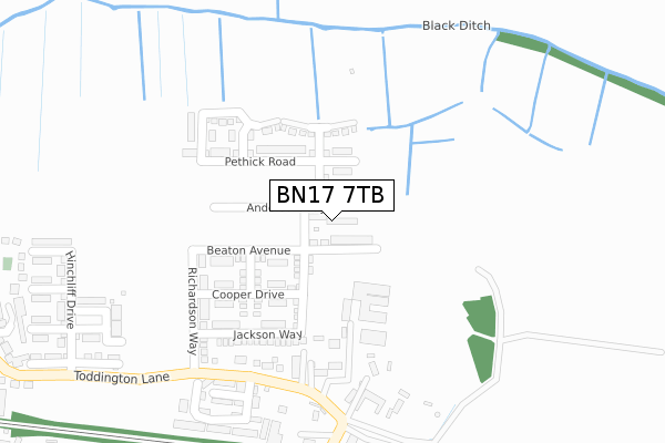 BN17 7TB map - large scale - OS Open Zoomstack (Ordnance Survey)