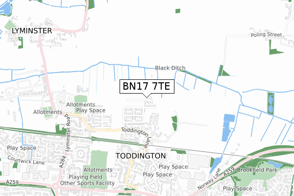 BN17 7TE map - small scale - OS Open Zoomstack (Ordnance Survey)