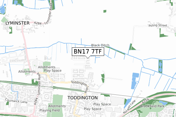 BN17 7TF map - small scale - OS Open Zoomstack (Ordnance Survey)
