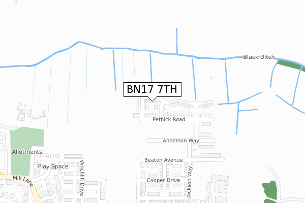 BN17 7TH map - large scale - OS Open Zoomstack (Ordnance Survey)