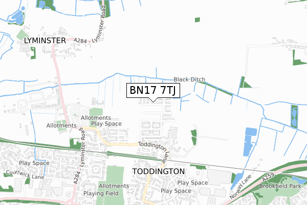 BN17 7TJ map - small scale - OS Open Zoomstack (Ordnance Survey)