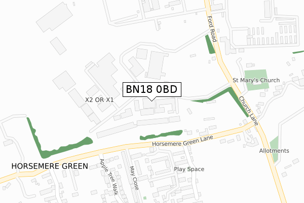 BN18 0BD map - large scale - OS Open Zoomstack (Ordnance Survey)