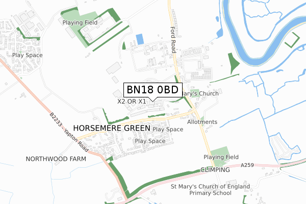 BN18 0BD map - small scale - OS Open Zoomstack (Ordnance Survey)