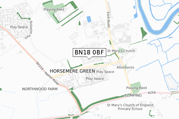 BN18 0BF map - small scale - OS Open Zoomstack (Ordnance Survey)