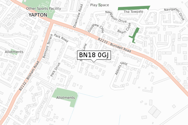 BN18 0GJ map - large scale - OS Open Zoomstack (Ordnance Survey)