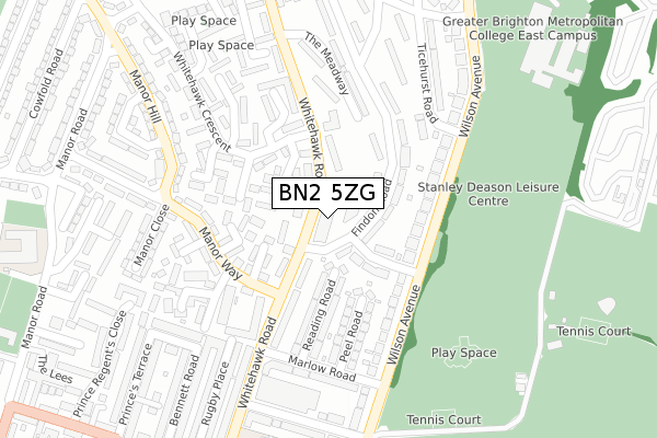 BN2 5ZG map - large scale - OS Open Zoomstack (Ordnance Survey)
