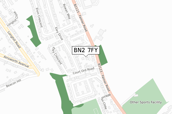 BN2 7FY map - large scale - OS Open Zoomstack (Ordnance Survey)