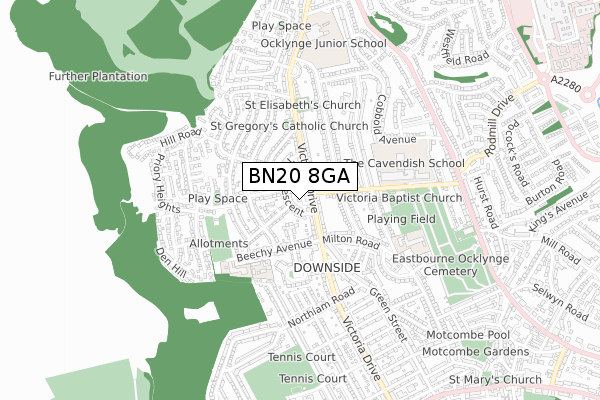 BN20 8GA map - small scale - OS Open Zoomstack (Ordnance Survey)