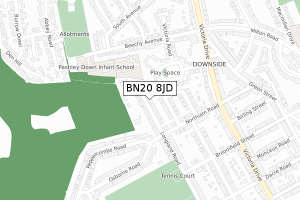 BN20 8JD map - large scale - OS Open Zoomstack (Ordnance Survey)