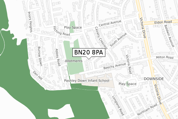 BN20 8PA map - large scale - OS Open Zoomstack (Ordnance Survey)