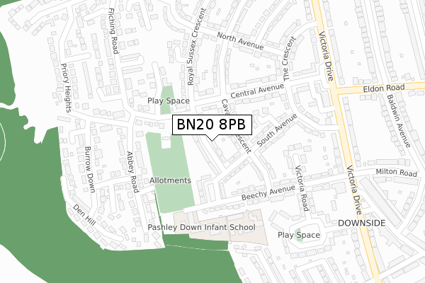 BN20 8PB map - large scale - OS Open Zoomstack (Ordnance Survey)
