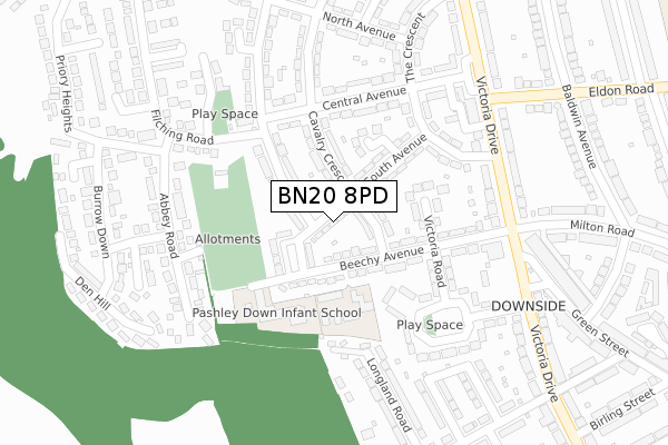 BN20 8PD map - large scale - OS Open Zoomstack (Ordnance Survey)