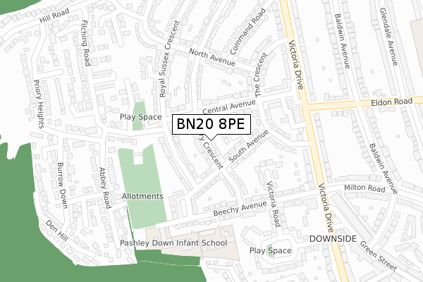 BN20 8PE map - large scale - OS Open Zoomstack (Ordnance Survey)