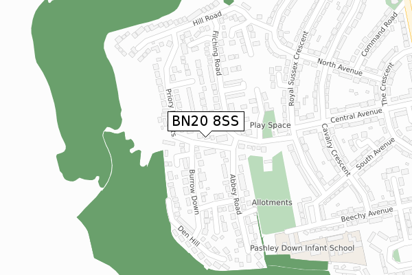 BN20 8SS map - large scale - OS Open Zoomstack (Ordnance Survey)