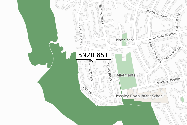 BN20 8ST map - large scale - OS Open Zoomstack (Ordnance Survey)