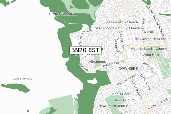 BN20 8ST map - small scale - OS Open Zoomstack (Ordnance Survey)