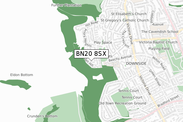 BN20 8SX map - small scale - OS Open Zoomstack (Ordnance Survey)