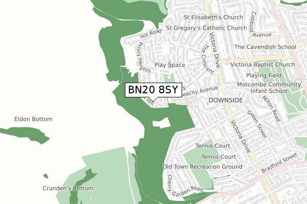 BN20 8SY map - small scale - OS Open Zoomstack (Ordnance Survey)