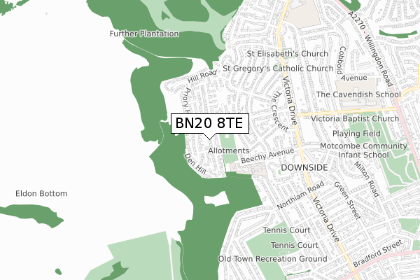 BN20 8TE map - small scale - OS Open Zoomstack (Ordnance Survey)