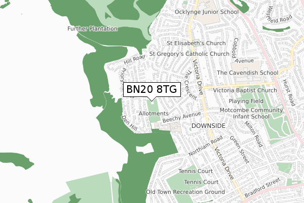 BN20 8TG map - small scale - OS Open Zoomstack (Ordnance Survey)