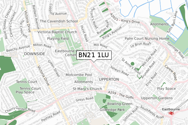 BN21 1LU map - small scale - OS Open Zoomstack (Ordnance Survey)