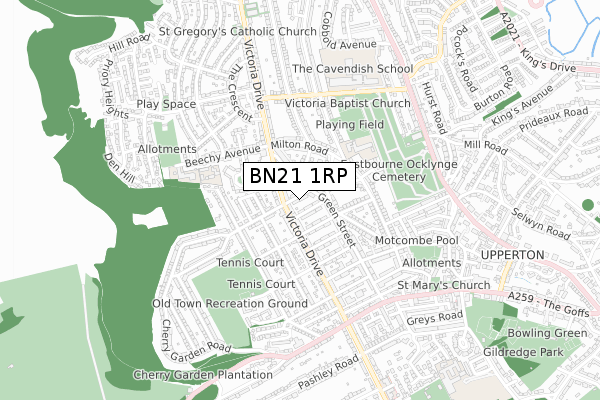 BN21 1RP map - small scale - OS Open Zoomstack (Ordnance Survey)