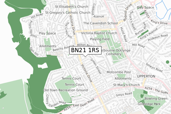 BN21 1RS map - small scale - OS Open Zoomstack (Ordnance Survey)