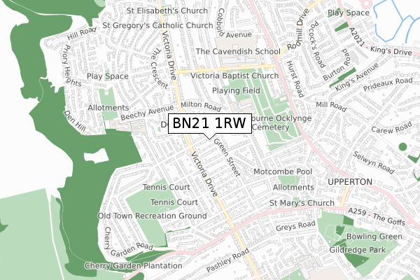 BN21 1RW map - small scale - OS Open Zoomstack (Ordnance Survey)