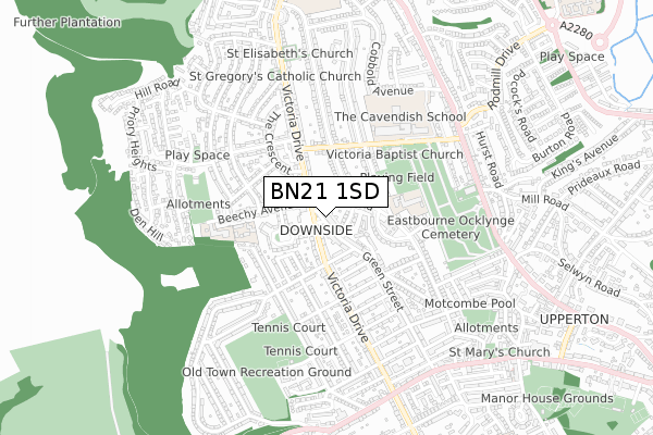 BN21 1SD map - small scale - OS Open Zoomstack (Ordnance Survey)