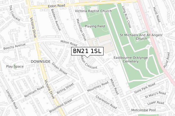 BN21 1SL map - large scale - OS Open Zoomstack (Ordnance Survey)