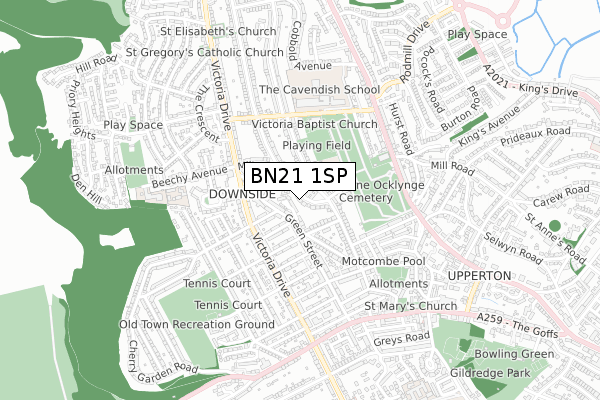 BN21 1SP map - small scale - OS Open Zoomstack (Ordnance Survey)