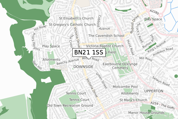 BN21 1SS map - small scale - OS Open Zoomstack (Ordnance Survey)