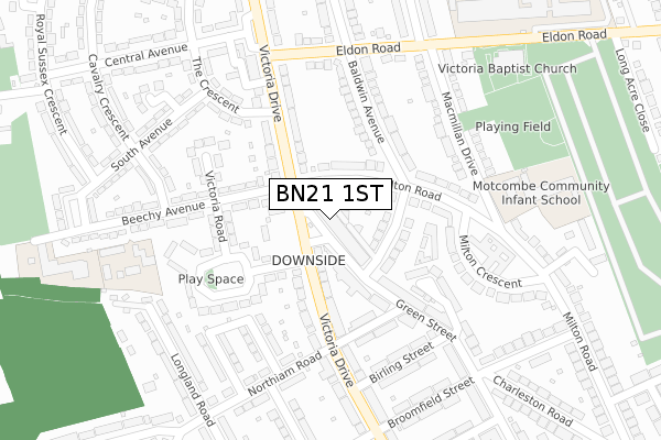 BN21 1ST map - large scale - OS Open Zoomstack (Ordnance Survey)
