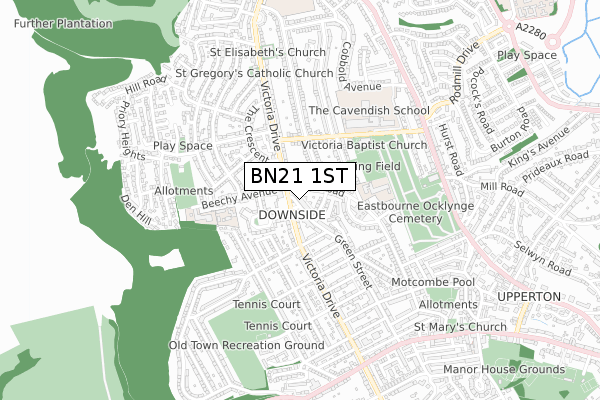 BN21 1ST map - small scale - OS Open Zoomstack (Ordnance Survey)