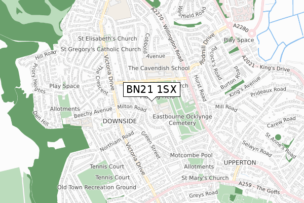 BN21 1SX map - small scale - OS Open Zoomstack (Ordnance Survey)