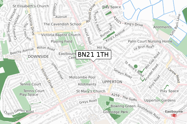 BN21 1TH map - small scale - OS Open Zoomstack (Ordnance Survey)